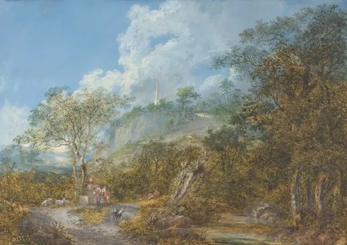 Framed Print : Arcadian Landscape with an Obelisk, 1785. Creator: Salomon Gessner Framed Print : Arcadian Landscape with an Obelisk, 1785. Creator: Salomon Gessner