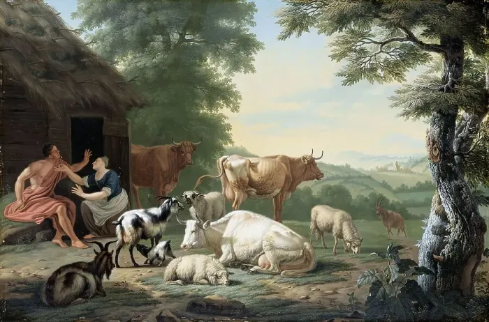 Framed Print : Arcadian Landscape with Shepherds and Cattle, 1710-1763. Creator: Jan van Gool Framed Print : Arcadian Landscape with Shepherds and Cattle, 1710-1763. Creator: Jan van Gool