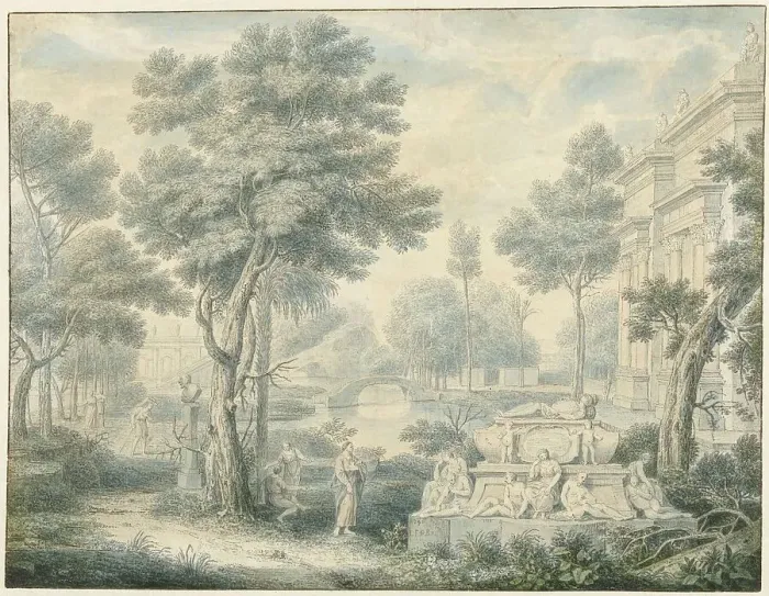 Framed Print : Arcadian landscape with a tomb, 1746. Creator: Louis Fabritius Dubourg Framed Print : Arcadian landscape with a tomb, 1746. Creator: Louis Fabritius Dubourg