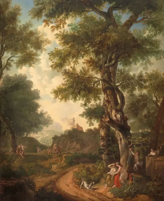 Framed Print : Arcadian landscape with travellers, 1771. Creator: Juriaan Andriessen Framed Print : Arcadian landscape with travellers, 1771. Creator: Juriaan Andriessen