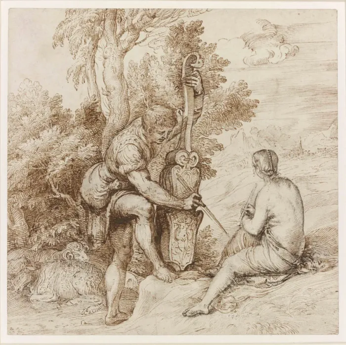 Framed Print : Two Arcadian Musicians in a Landscape Framed Print : Two Arcadian Musicians in a Landscape