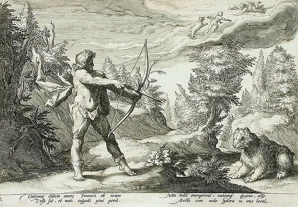 Arcas Preparing to Kill his Mother, Changed into a Bear, published 1590. Creator: Hendrik Goltzius