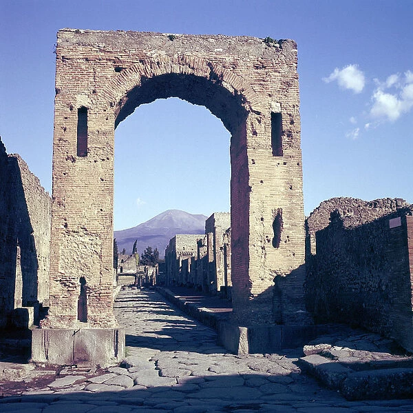 Arch of Caligula with Vesuvius beyond, Pompeii, Italy