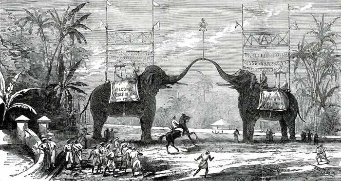 Framed Print : Arch at Colombo, Ceylon, on the occasion of the Royal Visit, from a sketch by one... 1876. Creator: Unknown Framed Print : Arch at Colombo, Ceylon, on the occasion of the Royal Visit, from a sketch by one... 1876. Creator: Unknown