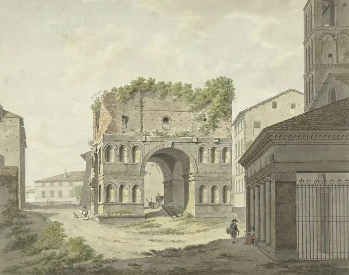 Framed Print : The Arch of Janus quadrifons and part of San Giorgio in Velabro in Rome, 1761-1817. Creator: Daniel Dupré Framed Print : The Arch of Janus quadrifons and part of San Giorgio in Velabro in Rome, 1761-1817. Creator: Daniel Dupré