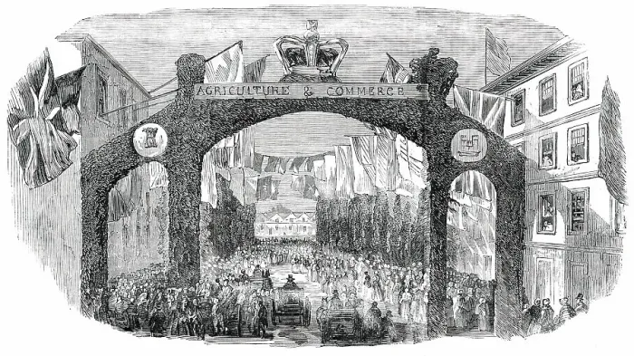 Framed Print : Arch across Queen-Street, Exeter, (Royal Agricultural Society of England Meeting and Exhibition), 18 Creator: Unknown Framed Print : Arch across Queen-Street, Exeter, (Royal Agricultural Society of England Meeting and Exhibition), 18 Creator: Unknown