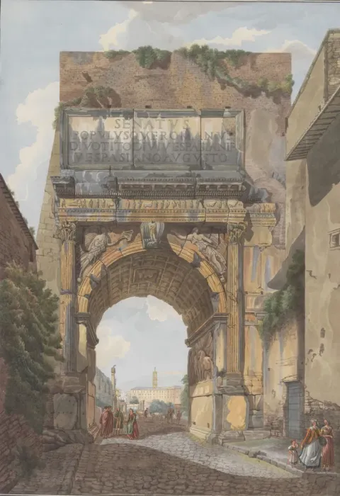Framed Print : Arch of Titus, ca. 1780. Creators: Giovanni Volpato, Louis Ducros Framed Print : Arch of Titus, ca. 1780. Creators: Giovanni Volpato, Louis Ducros
