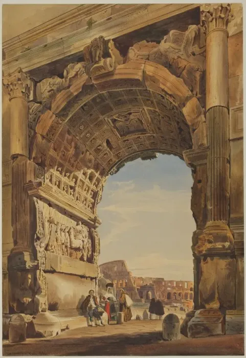 Framed Print : The Arch of Titus and the Coliseum, Rome, 1846. Creator: Thomas Hartley Cromek (British Framed Print : The Arch of Titus and the Coliseum, Rome, 1846. Creator: Thomas Hartley Cromek (British