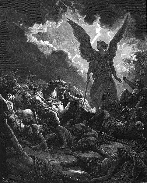Archangel Gabriel, instrument of God, smiting the camp of Sennacherib and the Assyrians, 1865-1866. Artist: Gustave Dore