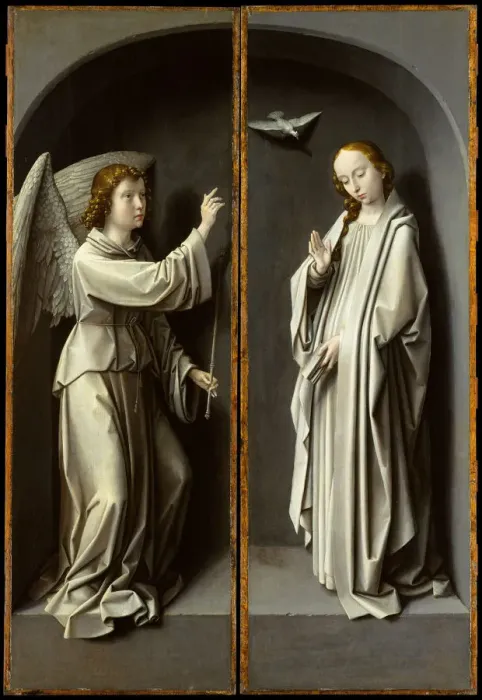 Framed Print : Archangel Gabriel; The Virgin Annunciate, ca. 1510. Creator: Gerard David Framed Print : Archangel Gabriel; The Virgin Annunciate, ca. 1510. Creator: Gerard David