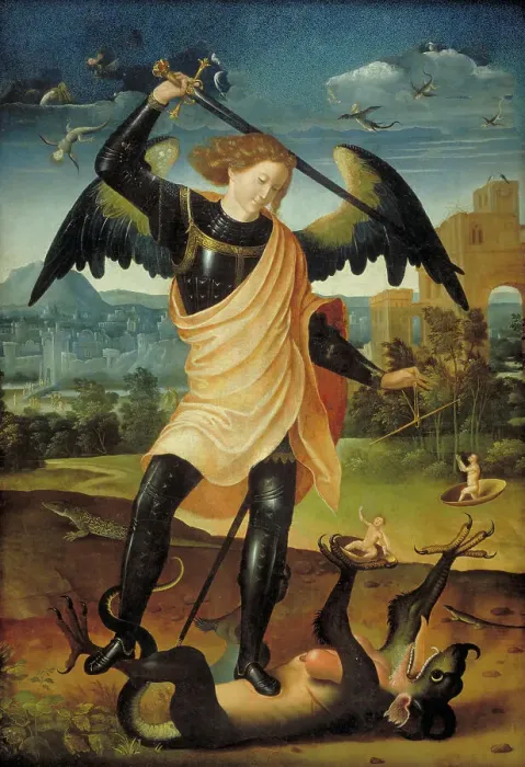 Framed Print : The Archangel Michael with the Dragon, 1498-1501. Creator: Unknown