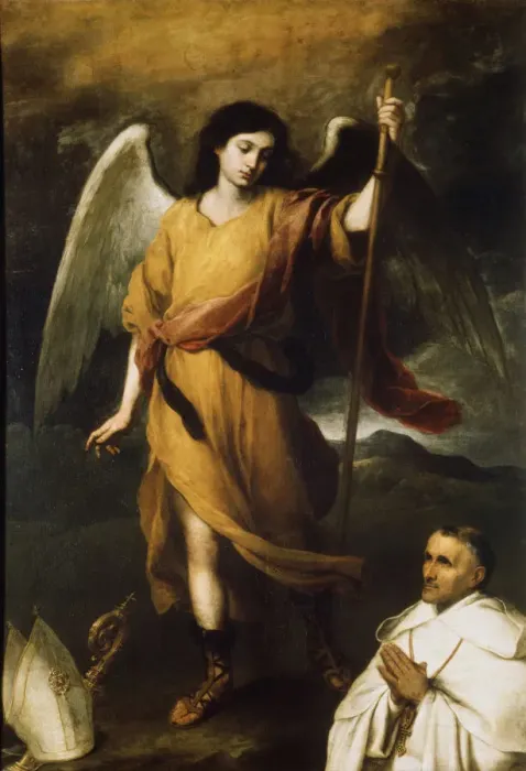 Framed Print : Archangel Raphael with Bishop Domonte, 17th century. Artist: Bartolome Esteban Murillo Framed Print : Archangel Raphael with Bishop Domonte, 17th century. Artist: Bartolome Esteban Murillo