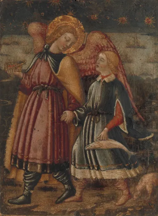 Framed Print : The Archangel Raphael and Tobias, possibly 1457-63. Creator: Neri di Bicci Framed Print : The Archangel Raphael and Tobias, possibly 1457-63. Creator: Neri di Bicci