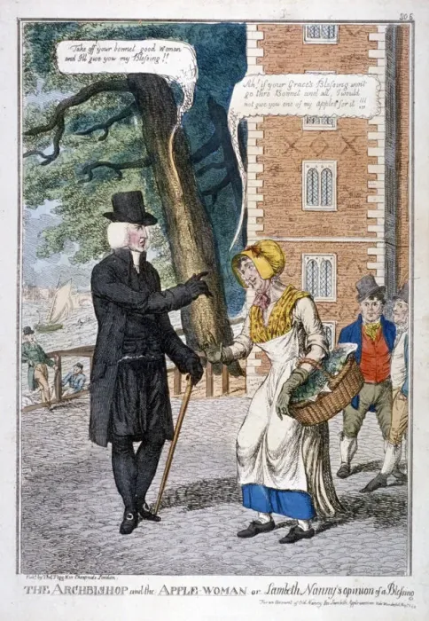Framed Print : The archbishop and the apple-woman or Lambeth nannys opinion of a blessing, c1819 Framed Print : The archbishop and the apple-woman or Lambeth nannys opinion of a blessing, c1819