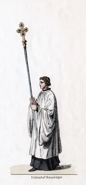 Framed Print : Archbishops cross-carrier, costume design for Shakespeares play, Henry VIII, 19th century Framed Print : Archbishops cross-carrier, costume design for Shakespeares play, Henry VIII, 19th century