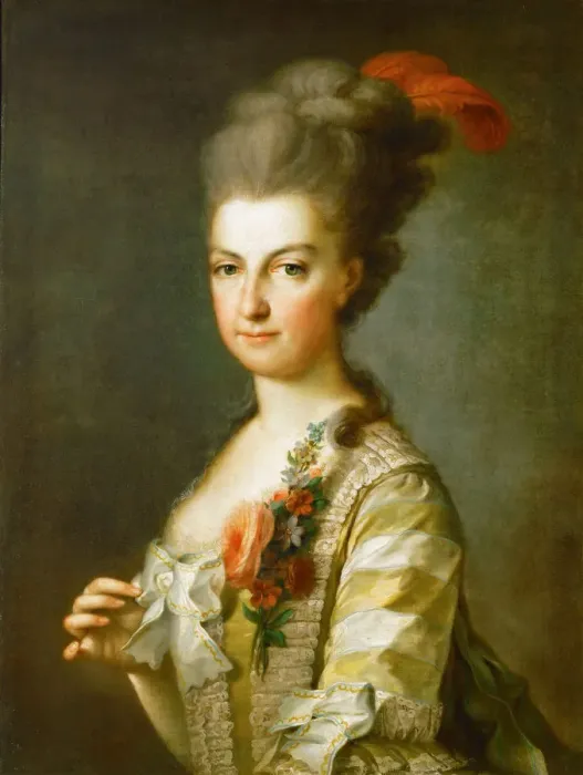 Framed Print : Archduchess Maria Christina (1742-1798), Duchess of Teschen, in a striped silkdress, ca 1766-1770. Artist: Anonymous Framed Print : Archduchess Maria Christina (1742-1798), Duchess of Teschen, in a striped silkdress, ca 1766-1770. Artist: Anonymous