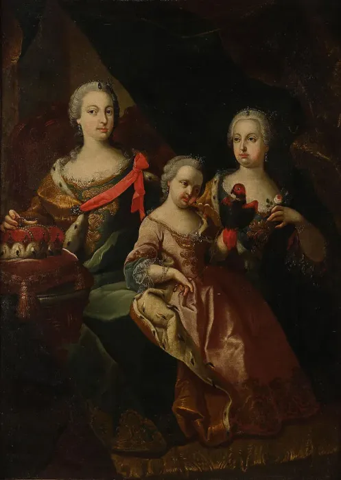 Framed Print : Archduchess Maria Theresa with her two sisters Maria Anna (1718-1744) and Maria Amalia...18th cen... Creator: Anonymous Framed Print : Archduchess Maria Theresa with her two sisters Maria Anna (1718-1744) and Maria Amalia...18th cen... Creator: Anonymous