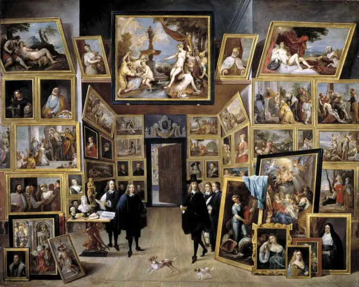 Framed Print : Archduke Leopold Wilhelm in his Gallery in Brussels, 1647-1651. Artist: Teniers, David, the Younger (1610-1690) Framed Print : Archduke Leopold Wilhelm in his Gallery in Brussels, 1647-1651. Artist: Teniers, David, the Younger (1610-1690)