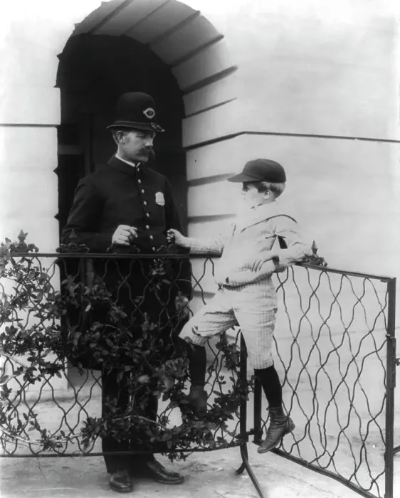 Framed Print : Archie Roosevelt and his friend the policeman, c1902 June 17. Creator: Frances Benjamin Johnston Framed Print : Archie Roosevelt and his friend the policeman, c1902 June 17. Creator: Frances Benjamin Johnston