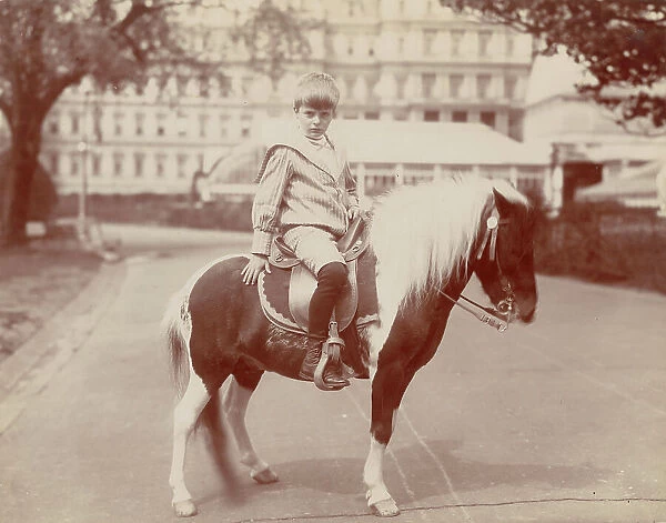 Archie Roosevelt on pony, 'Algonquin', 1902. Creator: Frances Benjamin Johnston. Archie Roosevelt on pony, 'Algonquin', 1902. Creator: Frances Benjamin Johnston