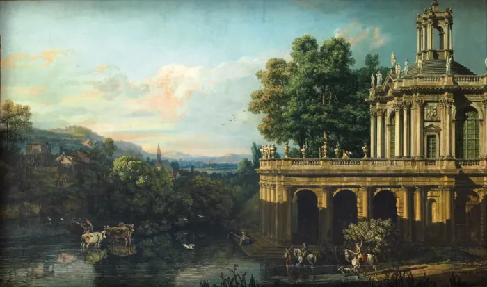 Framed Print : Architectural Capriccio with a Palace, c. 1766. Artist: Bellotto, Bernardo (1720-1780) Framed Print : Architectural Capriccio with a Palace, c. 1766. Artist: Bellotto, Bernardo (1720-1780)