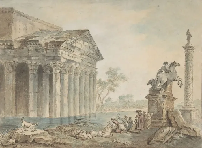 Framed Print : Architectural Capriccio with Roman Monuments and Washerwomen, n. d Framed Print : Architectural Capriccio with Roman Monuments and Washerwomen, n. d