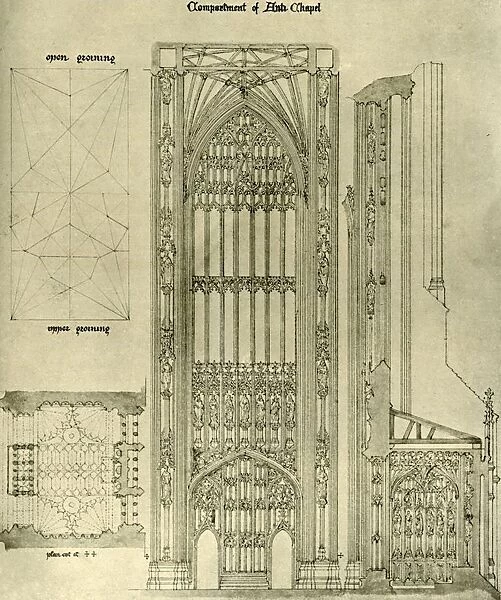 Architectural drawing: compartment of Anti Chapel, 1833-1834, (1906). Creator: AWN Pugin