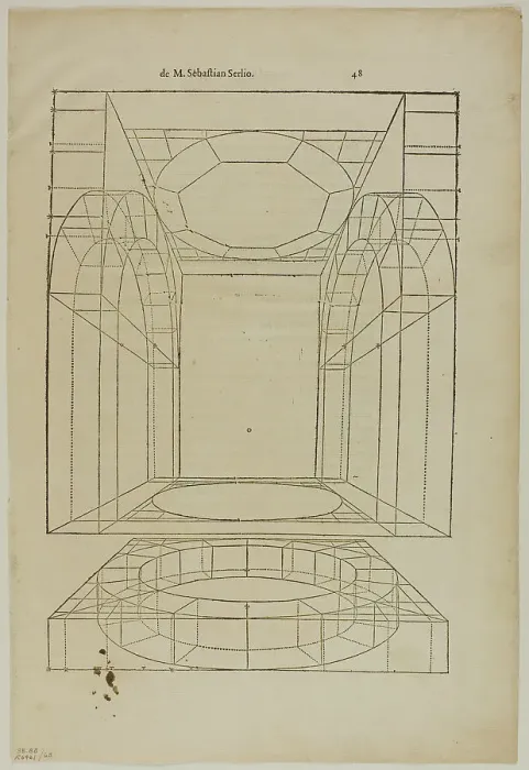 Framed Print : Architectural Drawing from Le livre d Architecture, plate 68 from Woodcuts from Books... 1937. Creator: Sebastiano Serlio