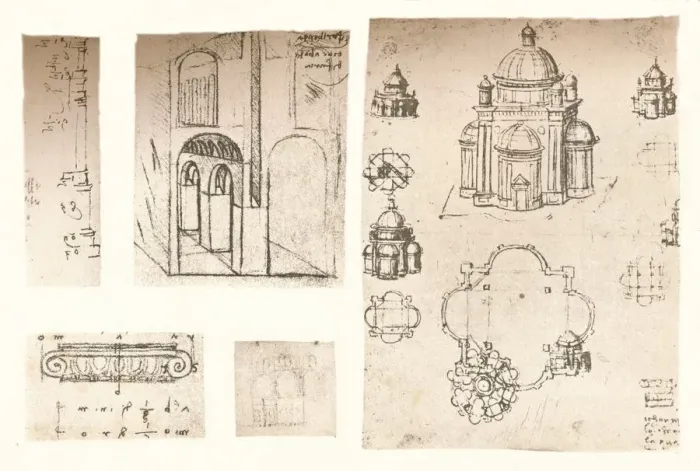 Framed Print : Five architectural drawings, c1472-c1519 (1883). Artist: Leonardo da Vinci Framed Print : Five architectural drawings, c1472-c1519 (1883). Artist: Leonardo da Vinci