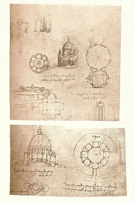 Framed Print : Two architectural drawings, c1472-c1519 (1883). Artist: Leonardo da Vinci