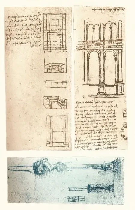 Framed Print : Three architectural drawings, c1472-c1519 (1883). Artist: Leonardo da Vinci Framed Print : Three architectural drawings, c1472-c1519 (1883). Artist: Leonardo da Vinci