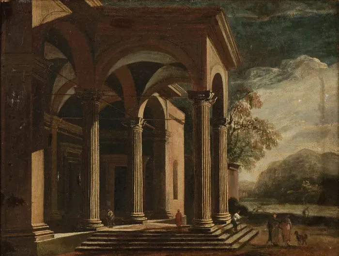 Framed Print : Architectural fantasy, palace in landscape. Creator: Ottavio Viviani Framed Print : Architectural fantasy, palace in landscape. Creator: Ottavio Viviani