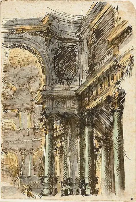 Framed Print : Architectural Fantasy (recto); Architectural Details (verso), n.d. Creator: Mauro Antonio Tesi Framed Print : Architectural Fantasy (recto); Architectural Details (verso), n.d. Creator: Mauro Antonio Tesi
