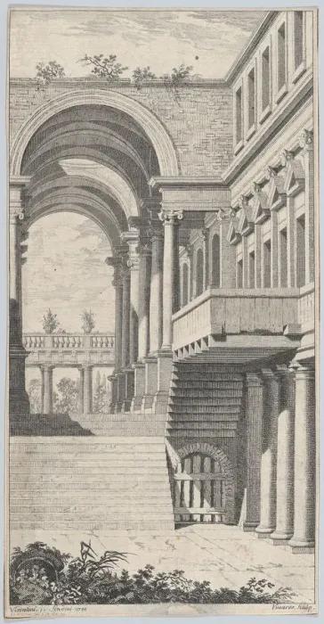 Framed Print : Architectural View with an Arch, 1740. Creator: Francois Vivares Framed Print : Architectural View with an Arch, 1740. Creator: Francois Vivares