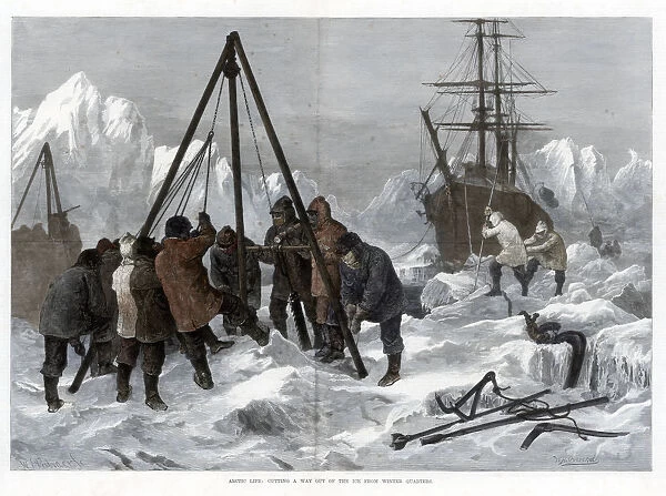Arctic Life, Cutting a Way Out of the Ice from Winter Quarters, 1875. Artist: W Palmer