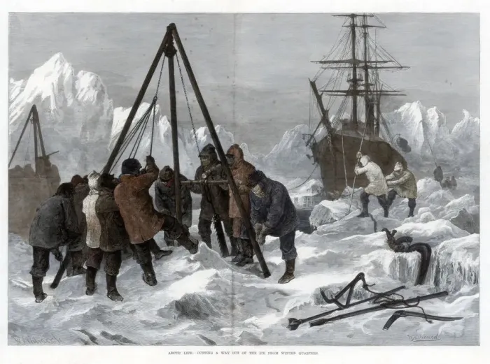 Framed Print : Arctic Life, Cutting a Way Out of the Ice from Winter Quarters, 1875. Artist: W Palmer Framed Print : Arctic Life, Cutting a Way Out of the Ice from Winter Quarters, 1875. Artist: W Palmer