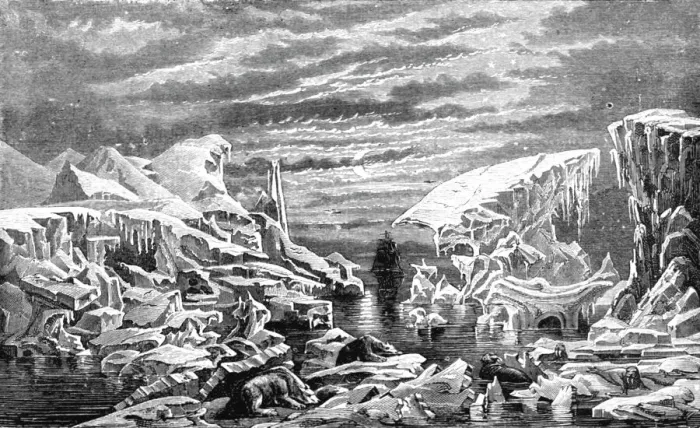 Framed Print : An Arctic scene; A Boat adventure in the Behrings Sea, 1875. Creator: Unknown Framed Print : An Arctic scene; A Boat adventure in the Behrings Sea, 1875. Creator: Unknown