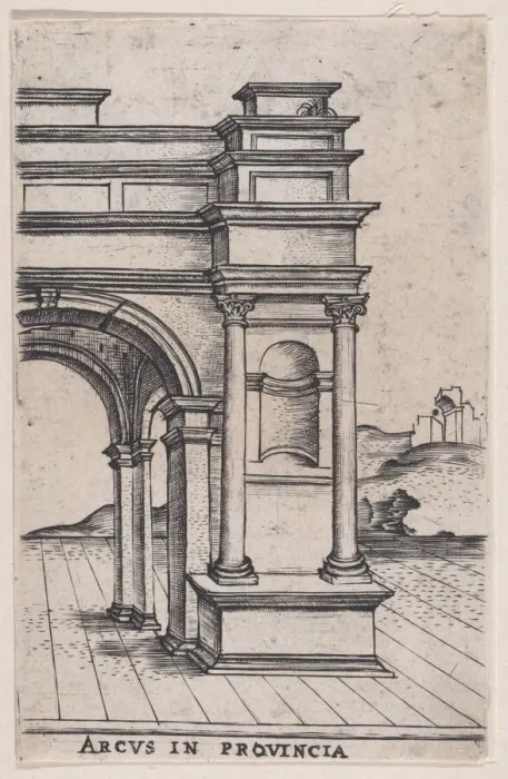 Framed Print : Arcus in Provincia (Views of Ancient Roman Temples and Arches), 1535-40. 1535-40. Creator: Anon Framed Print : Arcus in Provincia (Views of Ancient Roman Temples and Arches), 1535-40. 1535-40. Creator: Anon