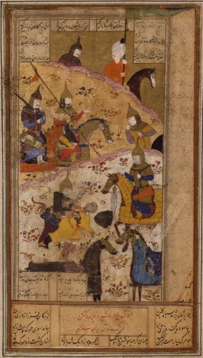 Framed Print : Ardashir murders the King Artabanus V of Parthia (Manuscript illumination), 16th century Framed Print : Ardashir murders the King Artabanus V of Parthia (Manuscript illumination), 16th century