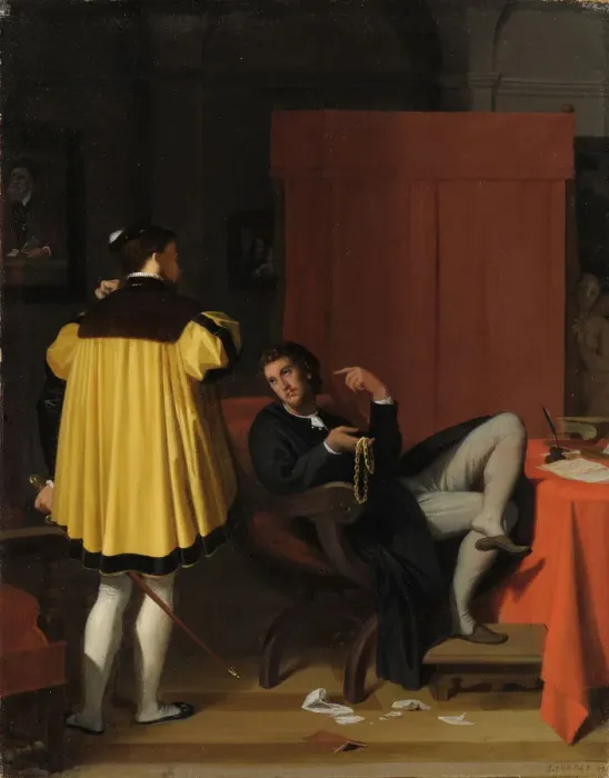 Framed Print : Aretino and the Envoy of Charles V. Artist: Ingres, Jean Auguste Dominique (1780-1867) Framed Print : Aretino and the Envoy of Charles V. Artist: Ingres, Jean Auguste Dominique (1780-1867)