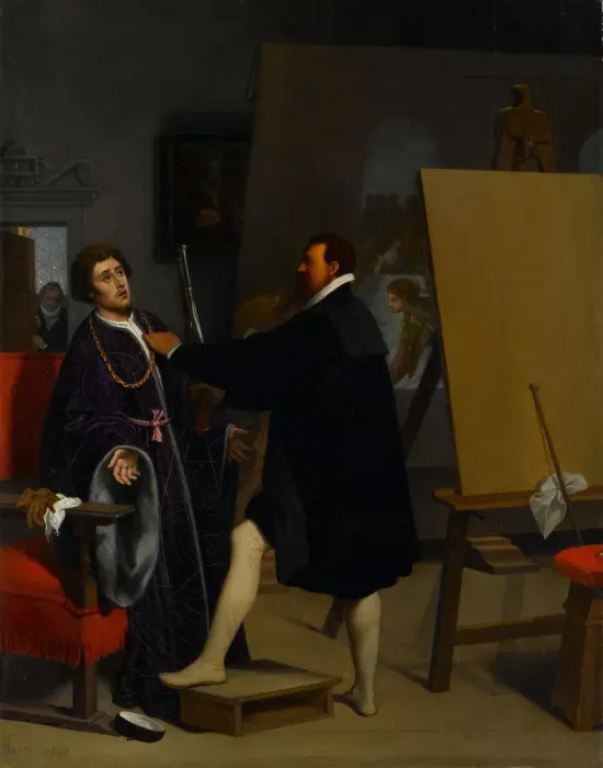 Framed Print : Aretino in the Studio of Tintoretto, 1848. Creator: Jean-Auguste-Dominique Ingres