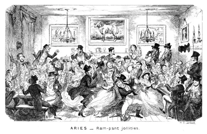 Framed Print : Aries - Ram-pant jollities, 19th century. Artist: George Cruikshank Framed Print : Aries - Ram-pant jollities, 19th century. Artist: George Cruikshank