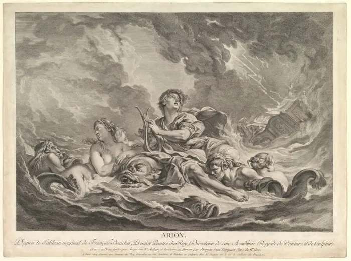 Framed Print : Arion, 1763-66. Creators: Augustin de Saint-Aubin, Jacques Jean Pasquier Framed Print : Arion, 1763-66. Creators: Augustin de Saint-Aubin, Jacques Jean Pasquier