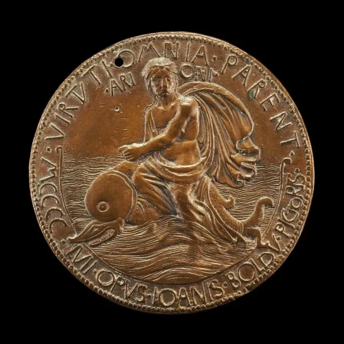 Framed Print : Arion Riding on a Dolphin [reverse], 1457. Creator: Giovanni Boldu