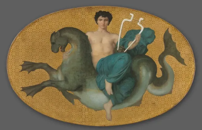 Framed Print : Arion on a Sea Horse and Bacchante on a Panther (pair), 1855. Creator: William Adolphe Bouguereau Framed Print : Arion on a Sea Horse and Bacchante on a Panther (pair), 1855. Creator: William Adolphe Bouguereau
