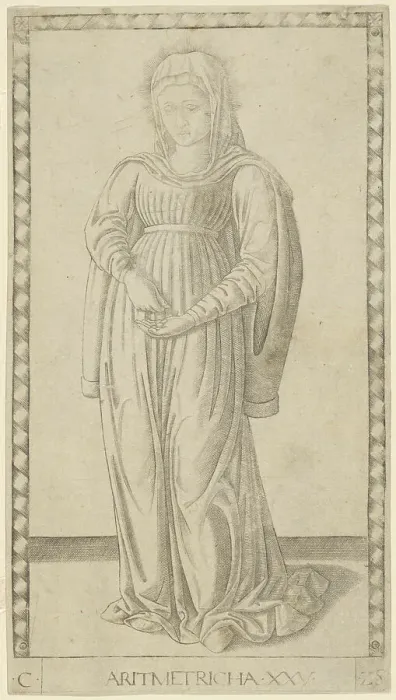 Framed Print : Arithmetic, plate 25 from Arts and Sciences, c.1465. Creator: Unknown Framed Print : Arithmetic, plate 25 from Arts and Sciences, c.1465. Creator: Unknown