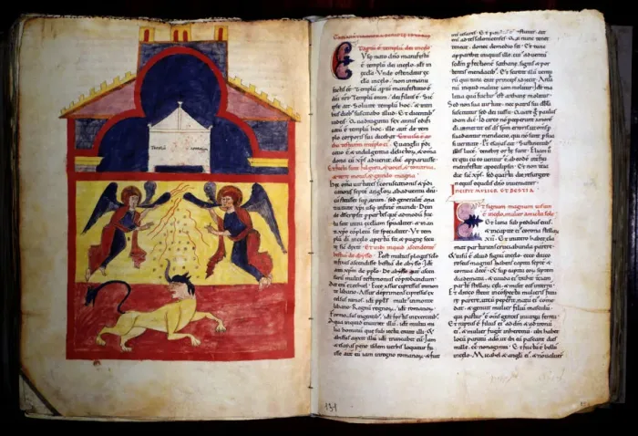 Framed Print : The Ark of the Covenant and the Beast, miniature in the Beatus of Turin (Commentary Framed Print : The Ark of the Covenant and the Beast, miniature in the Beatus of Turin (Commentary