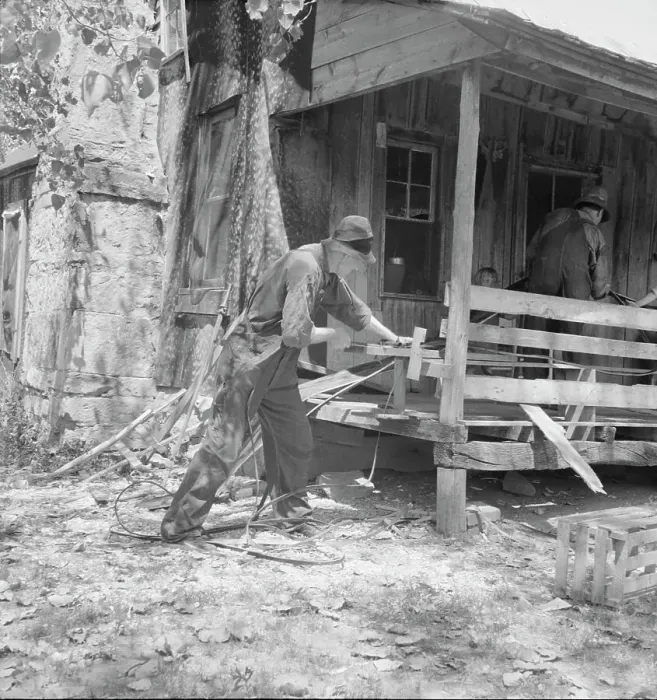 Framed Print : In Arkansas Hills (Ozarks) near Seligman, Missouri, splitting hickory for chair-bottoms, 1938. Creator: Dorothea Lange Framed Print : In Arkansas Hills (Ozarks) near Seligman, Missouri, splitting hickory for chair-bottoms, 1938. Creator: Dorothea Lange
