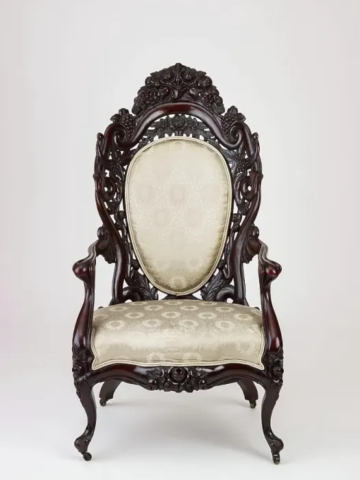 Framed Print : Armchair, about 1855. Creator: John Henry Belter & Co Framed Print : Armchair, about 1855. Creator: John Henry Belter & Co
