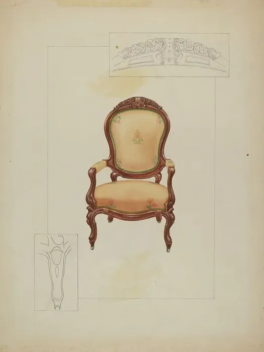 Framed Print : Armchair, c. 1936. Creator: Floyd R. Sharp Framed Print : Armchair, c. 1936. Creator: Floyd R. Sharp